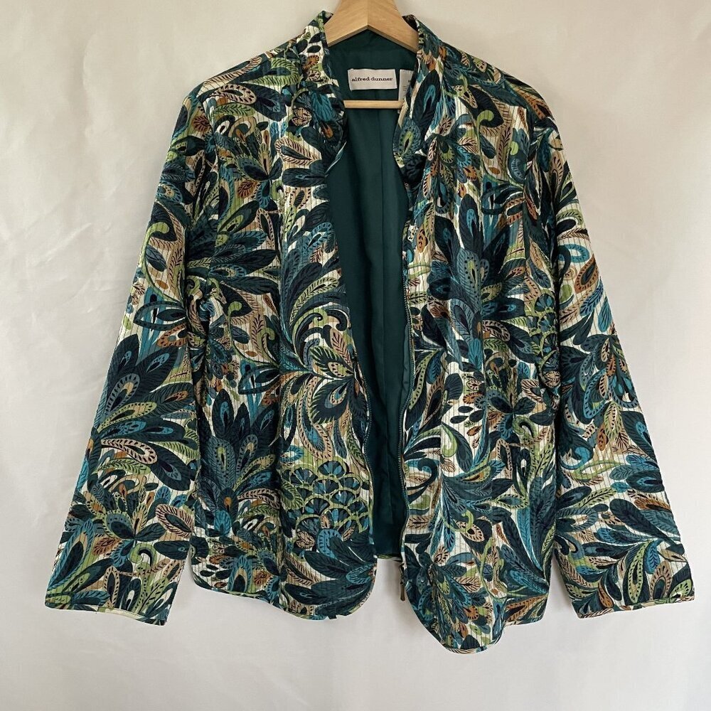 Alfred Dunner vintage print turquoise cool blazer women's size 18 business casua